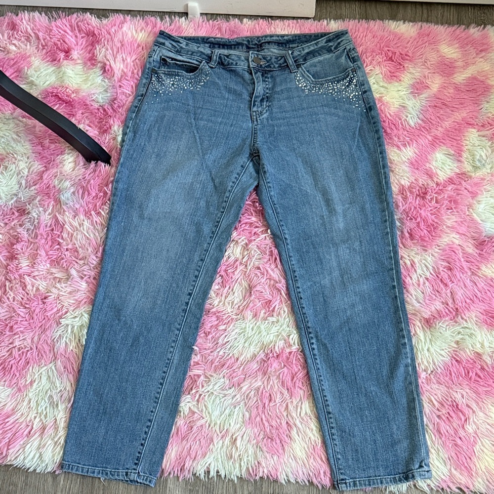 Jennifer Lopez Blue Straight Leg Jeans with Stud Accents